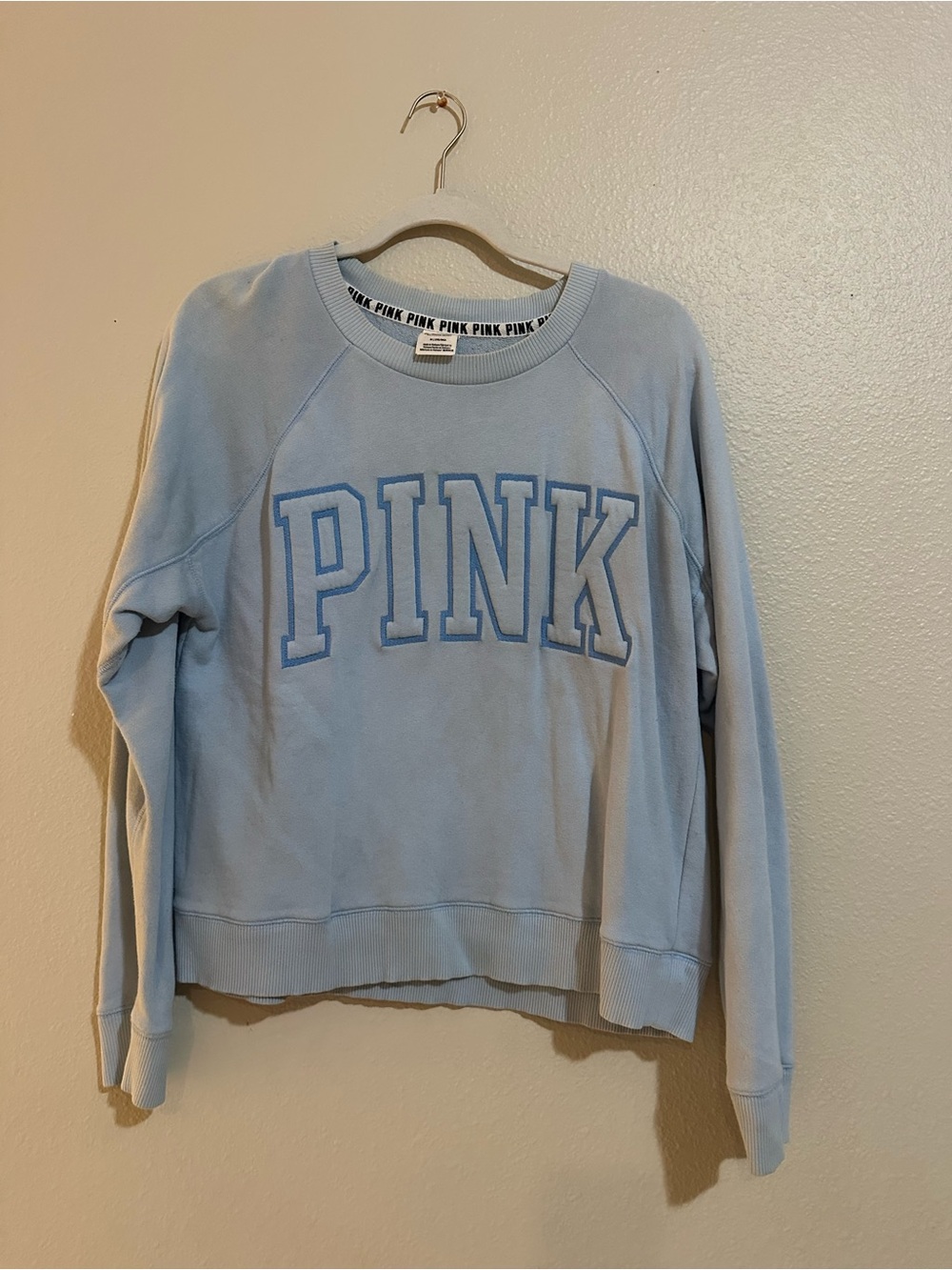PINK Victoria's Secret Light Blue Crewneck Sweatshirt with Logo
